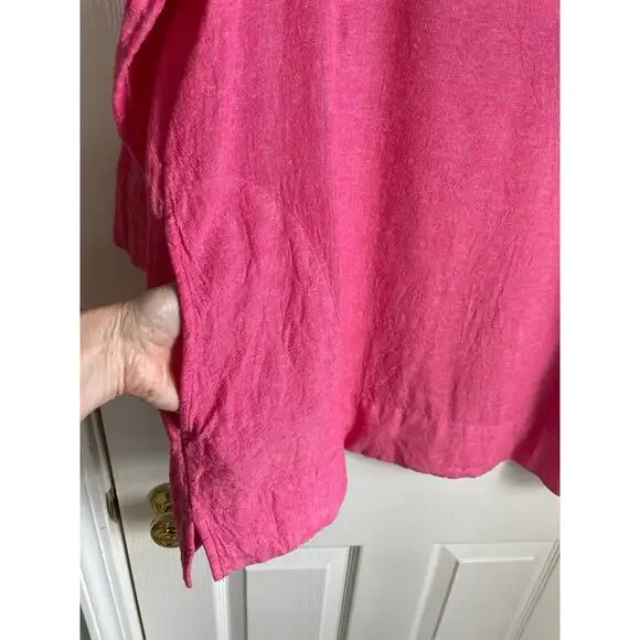 Lands’ End Tunic Top Sz XL Linen Blend Pockets Pink V-Neck Lagenlook Casual - Picture 5 of 12